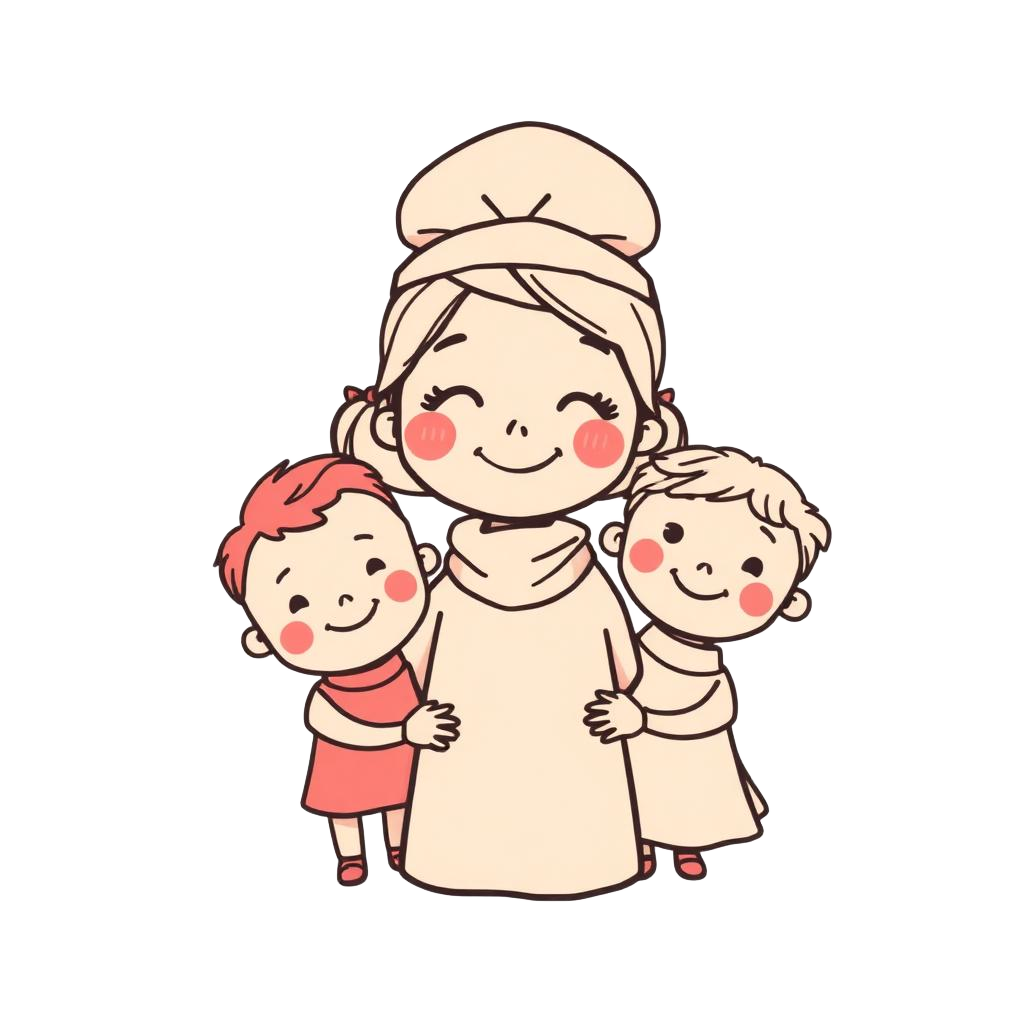 Smiling nanny with two children